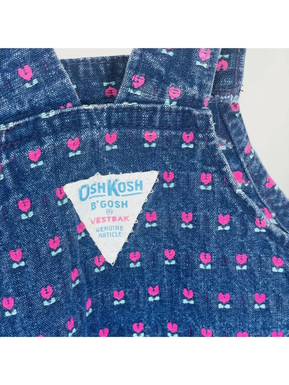 Vintage Oshkosh Girls Tulip Floral Embroidered Dark Wash Denim Overalls 4